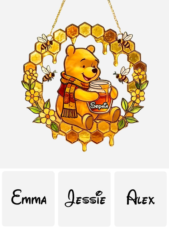 Fall Vibes - Personalized Yellow Bear 3D Printed Glass Suncatcher