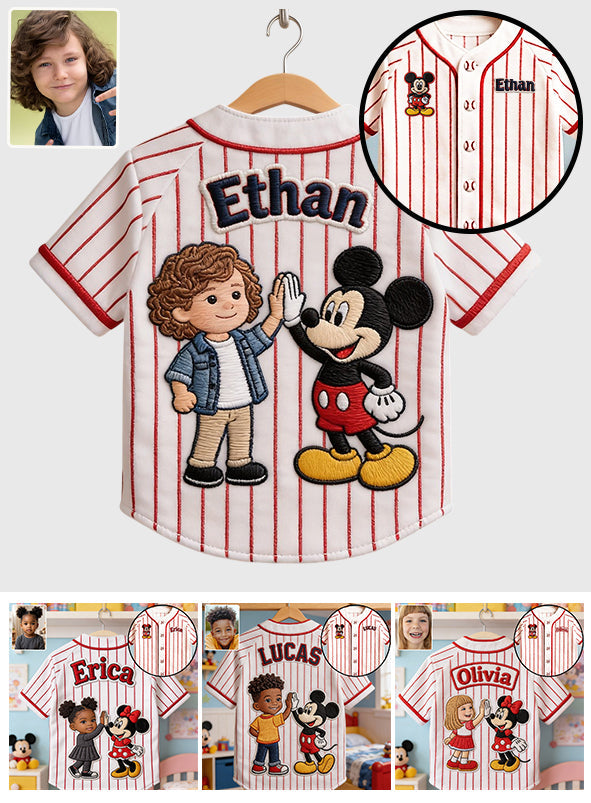 Big Ears Friends High-Five - Personalized Mouse Baseball Jersey