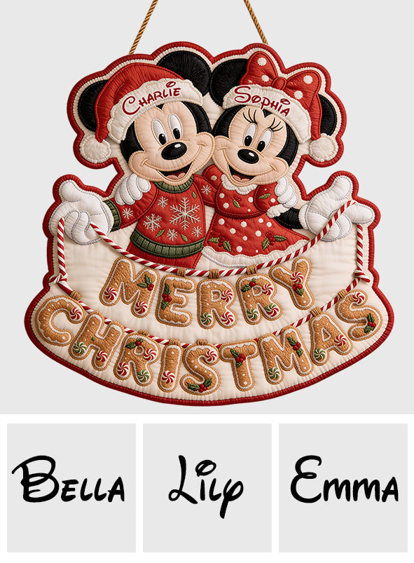 Merry Christmas Mouse Couple Gift - Personalized Mouse Quilted Door Hanger