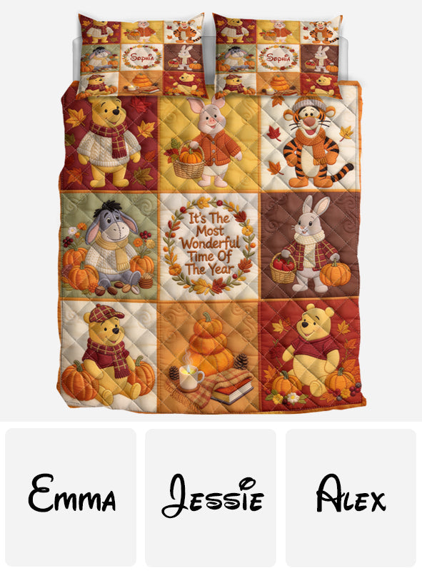 It's The Most Beautiful Time Of The Year - Personalized Yellow Bear Quilt Set