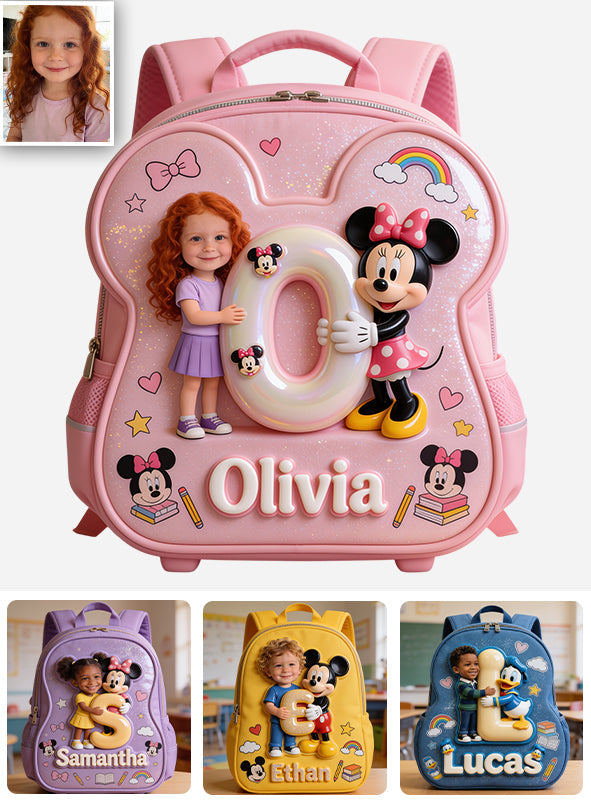 Custom Photo, Alphabet, Any Character - Personalized Kid Changeable Leather Patch Backpack
