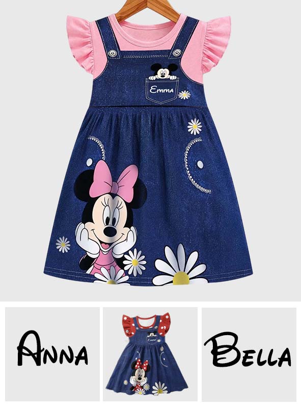 Girls' Digital Print Dress - Personalized Mouse Kid Ruffle Sleeve Dress