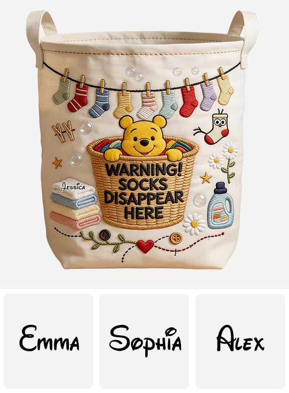 Socks Disappear Here - Personalized Yellow Bear Storage Basket