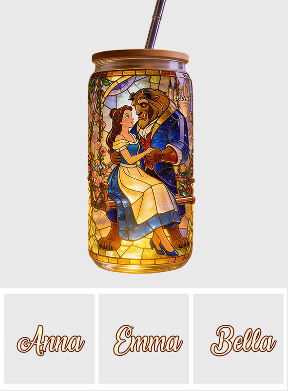 Romantic Couple - Personalized Beauty And The Beast Can Glass