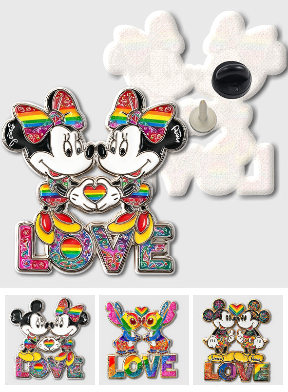 Rainbow Mouse Couple Love - Personalized LGBT Support Pin