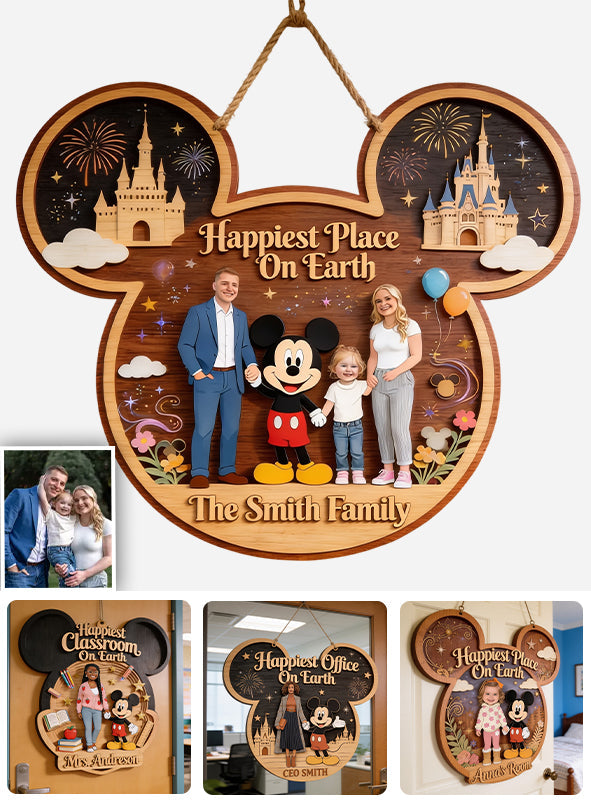 Happiest place On The Planet - Personalized Mouse Custom Shaped Wood Sign