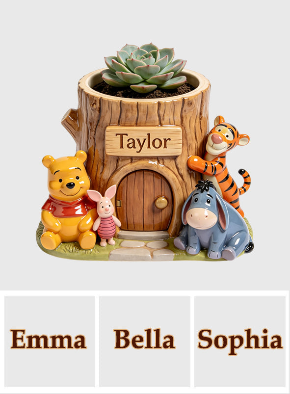 Cozy Tree House - Personalized Yellow Bear Acrylic Pot
