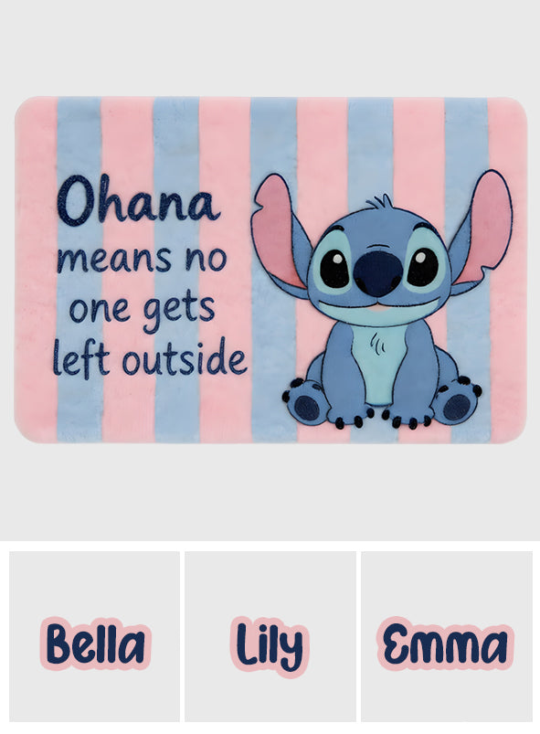 No One Gets Left Outside Pastel Pink Blue Stripes - Personalized Ohana Non-Slip Tufted Rug
