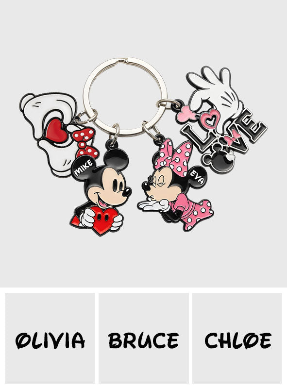 Lovely Couple Mouse Gift - Personalized Mouse Keychain With Charms