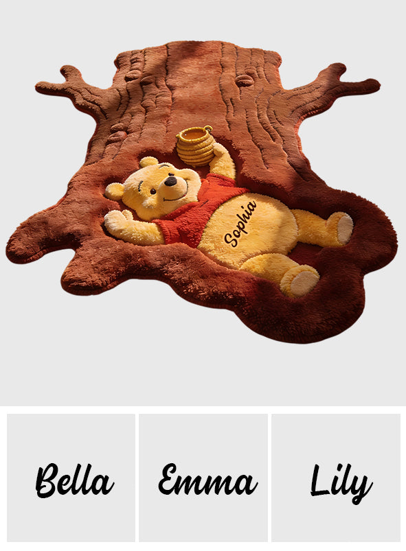 Cute Bear In Tree Trunk - Personalized Yellow Bear Non-Slip Tufted Rug