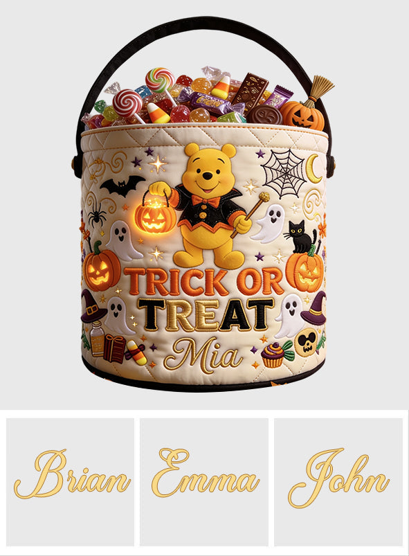 Trick Or Treat - Personalized Yellow Bear Canvas Bucket Bag