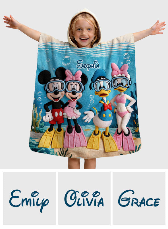 Beach Cartoon Mouse - Personalized Mouse Kid Hooded Towel Poncho