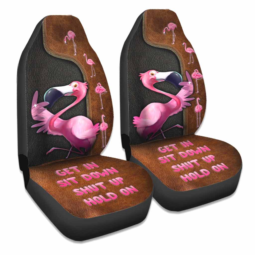 Get In Sit Down Shut Up Hold On - Flamingo Seat Covers With Leather Pattern Print