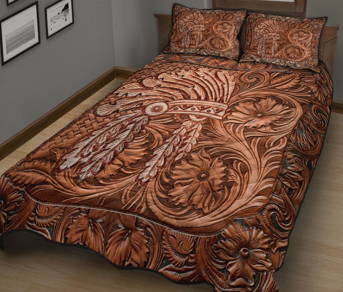 Native American Leather Pattern Print American Indian Quilt Set 0622