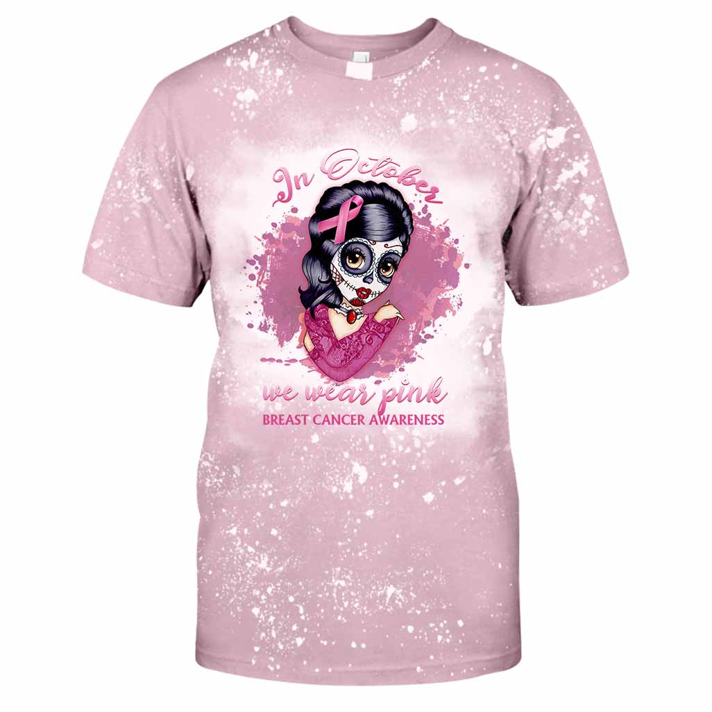 In October We Wear Pink - Breast Cancer Awareness Handmade Bleached Shirts