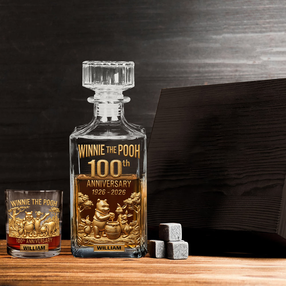 Honey Bear Celebrate 100th Anniversary - Personalized Yellow Bear Whiskey Decanter Set
