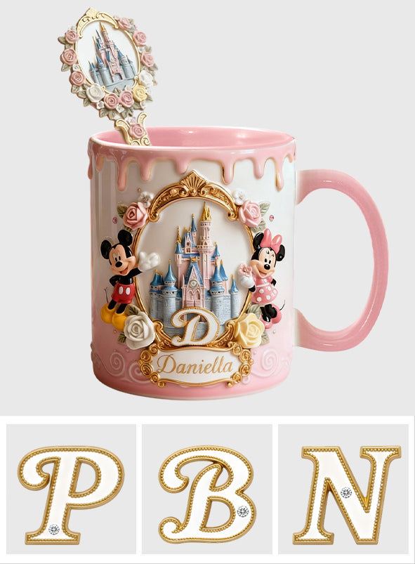Custom Initial Magic Castle - Personalized Mouse Set Accent Mug with Acrylic Stirres