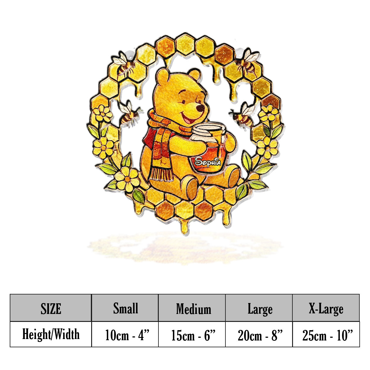 Fall Vibes - Personalized Yellow Bear 3D Printed Glass Suncatcher