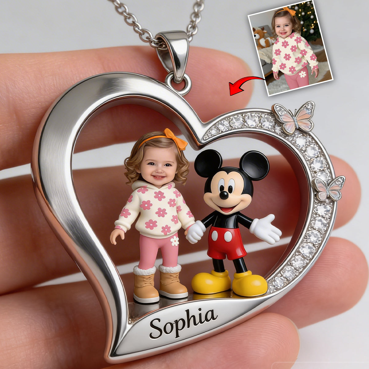 Custom Any Photo - Personalized Mouse Shaped Metal Pendant Necklace