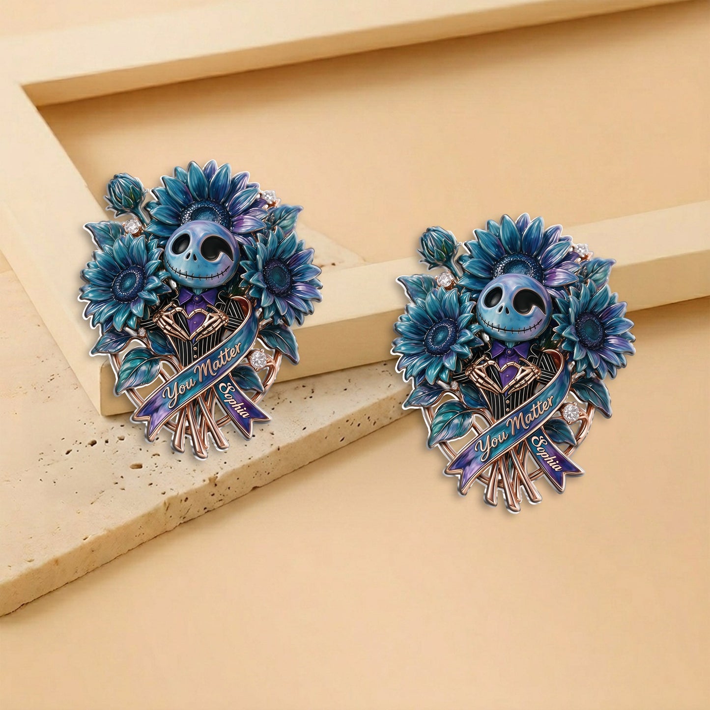 You Matter, Suicide Prevention Blue & Purple Sunflower Brooch - Personalized Suicide Prevention 3D Embossed Enamel Pin