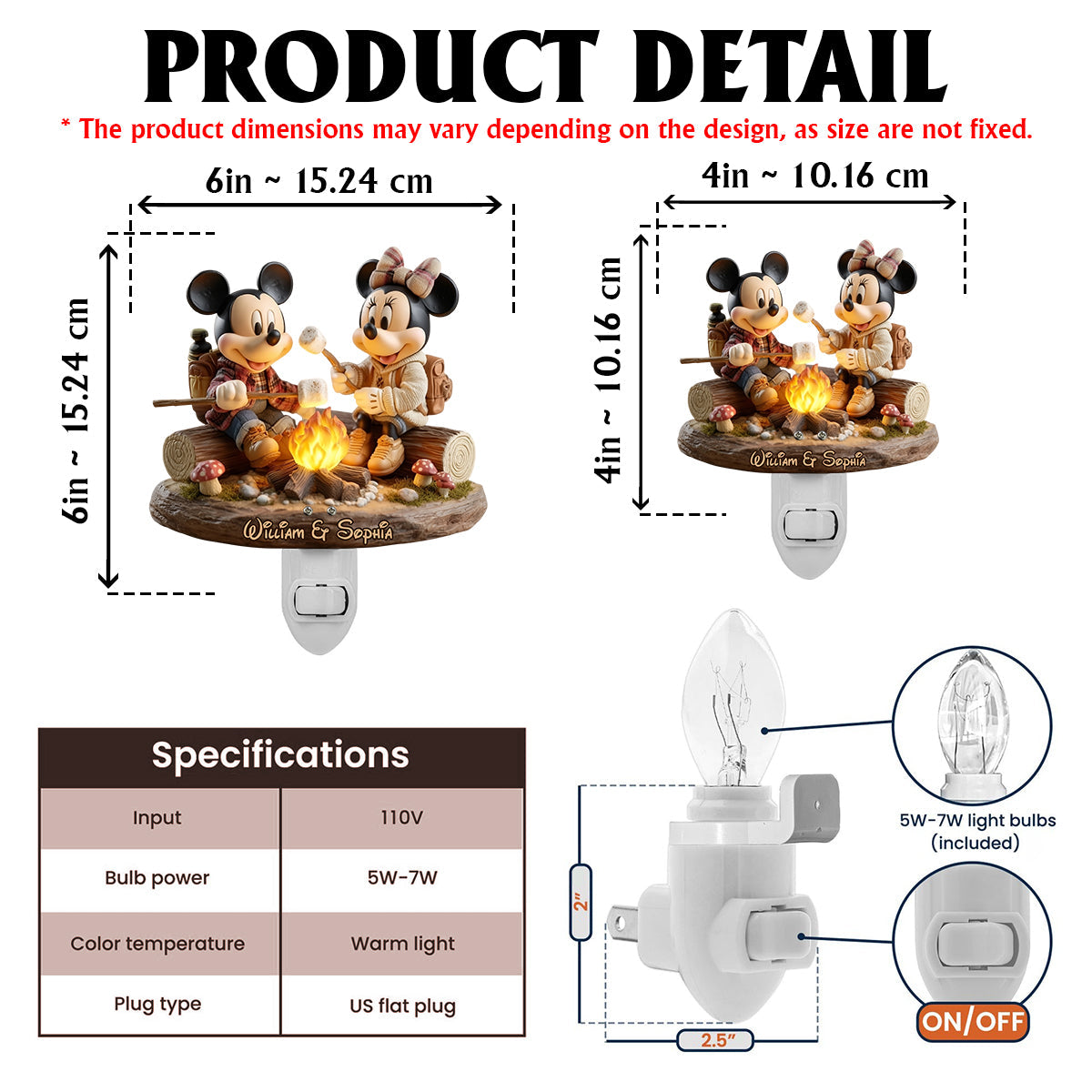Love Camping Mouse Couple - Personalized Mouse Acrylic Plug-In Night Light