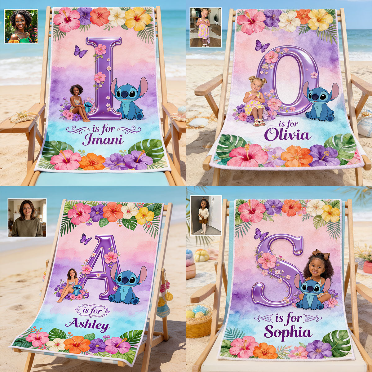 Blue Ohana Alphabet Letter - Personalized Ohana Quick-dry Beach Towel/ Bath Towel
