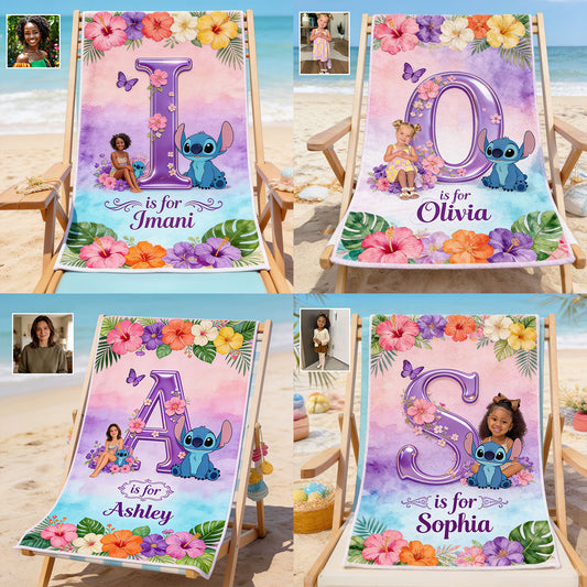Blue Ohana Alphabet Letter - Personalized Ohana Quick-dry Beach Towel/ Bath Towel