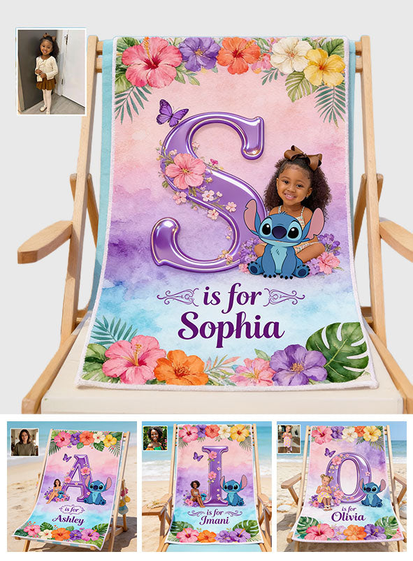 Blue Ohana Alphabet Letter - Personalized Ohana Quick-dry Beach Towel/ Bath Towel