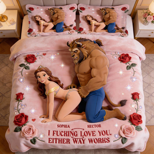 Beauty The Beast, Couple Gift Idea - Personalized Beauty And The Beast Bedding Set