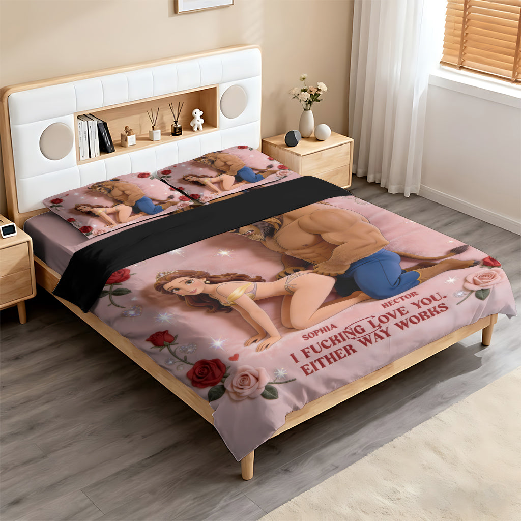 Beauty The Beast, Couple Gift Idea - Personalized Beauty And The Beast Bedding Set