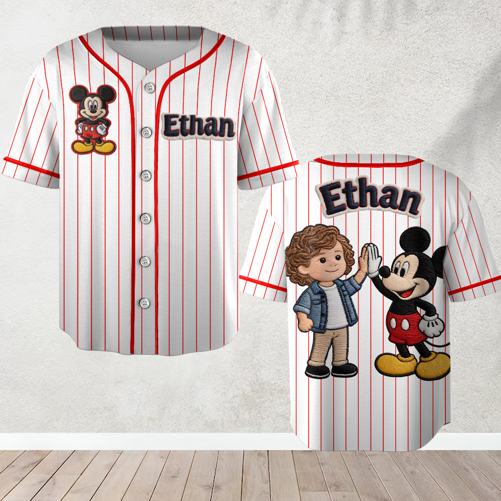 Big Ears Friends High-Five - Personalized Mouse Baseball Jersey