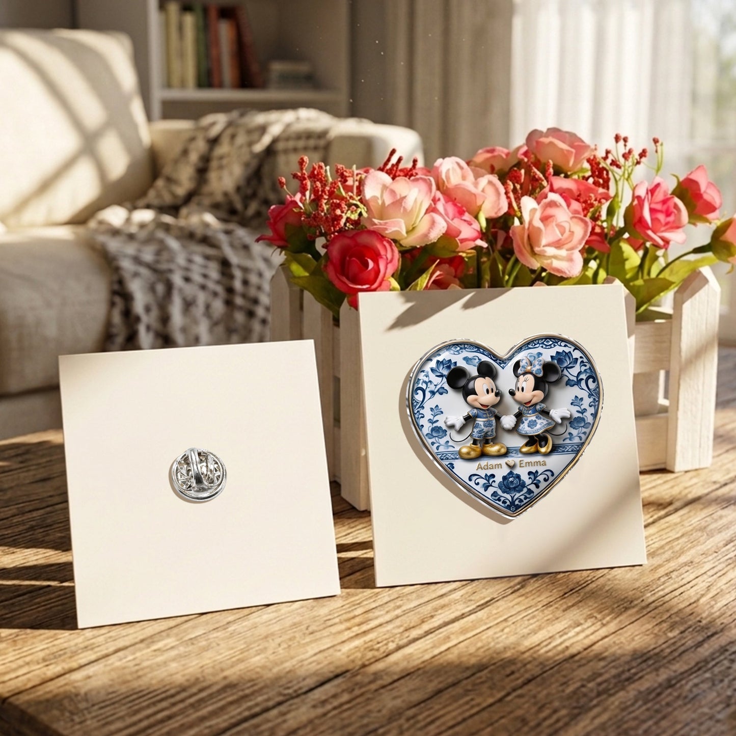Blue & White Mouse Couple - Personalized Mouse 3D Embossed Enamel Pin