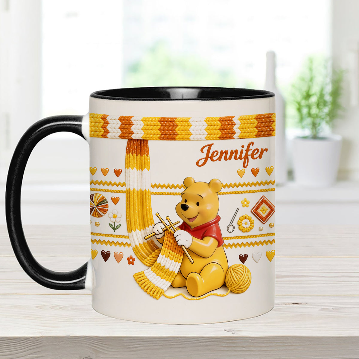 Shh I'm Crocheting - Personalized Yellow Bear Set Accent Mug with Acrylic Stirrers