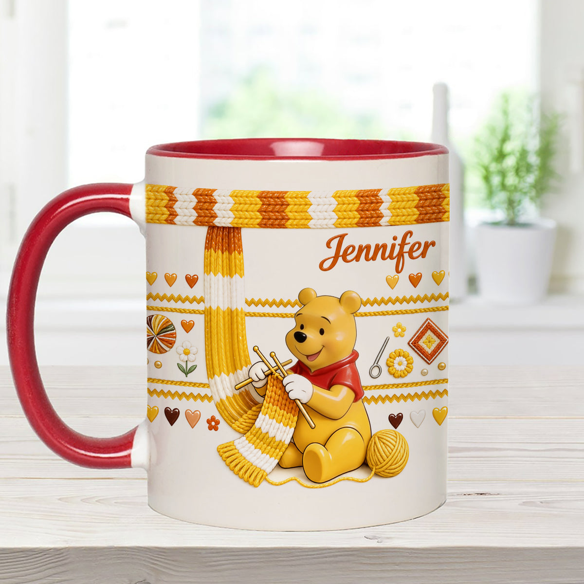 Shh I'm Crocheting - Personalized Yellow Bear Set Accent Mug with Acrylic Stirrers