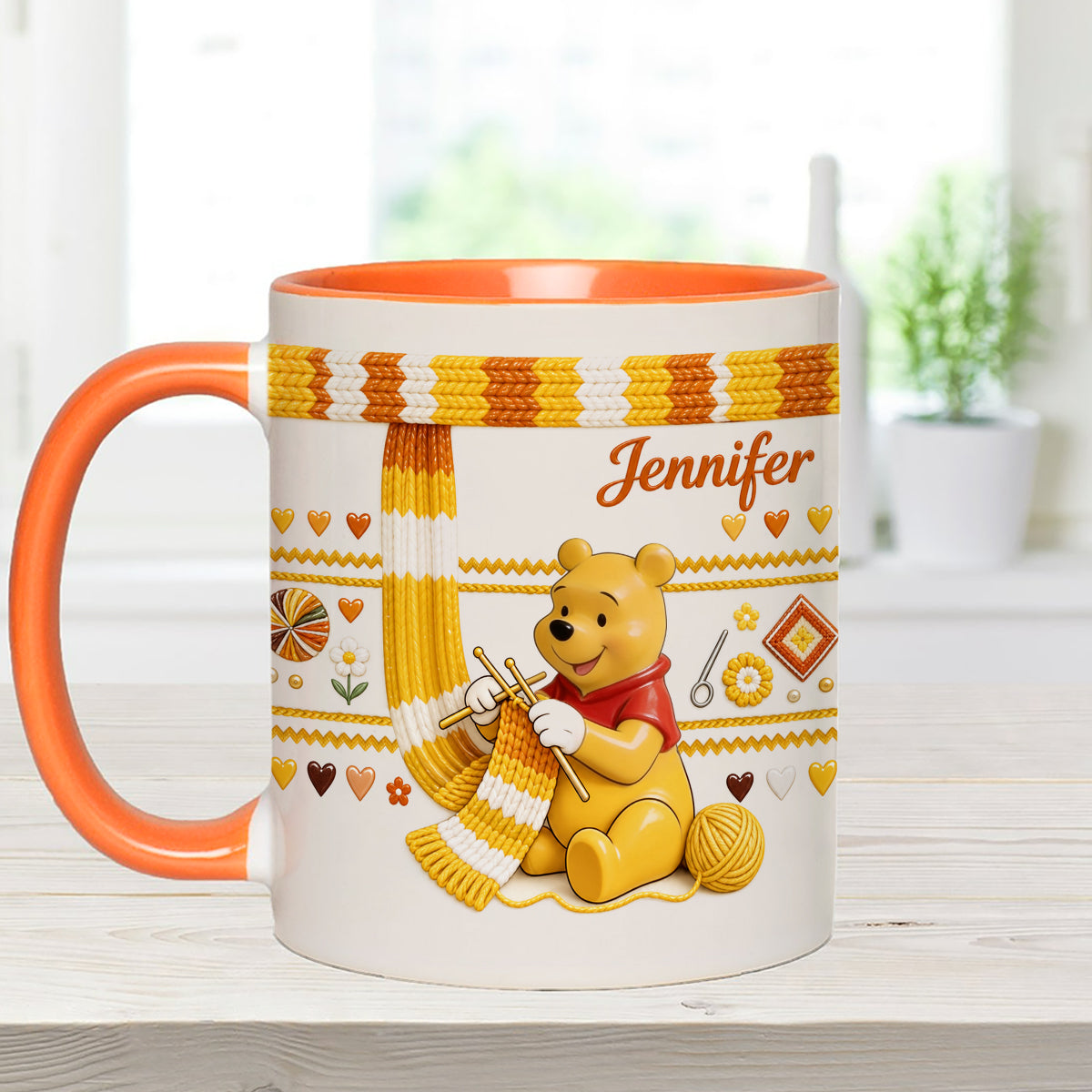 Shh I'm Crocheting - Personalized Yellow Bear Set Accent Mug with Acrylic Stirrers