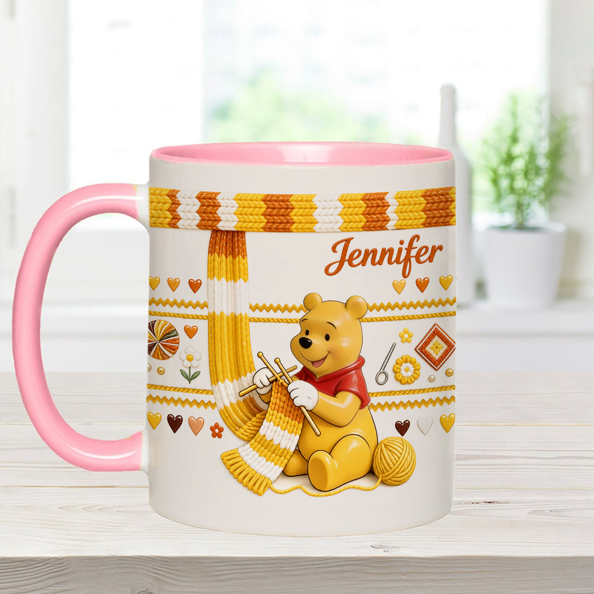 Shh I'm Crocheting - Personalized Yellow Bear Set Accent Mug with Acrylic Stirrers