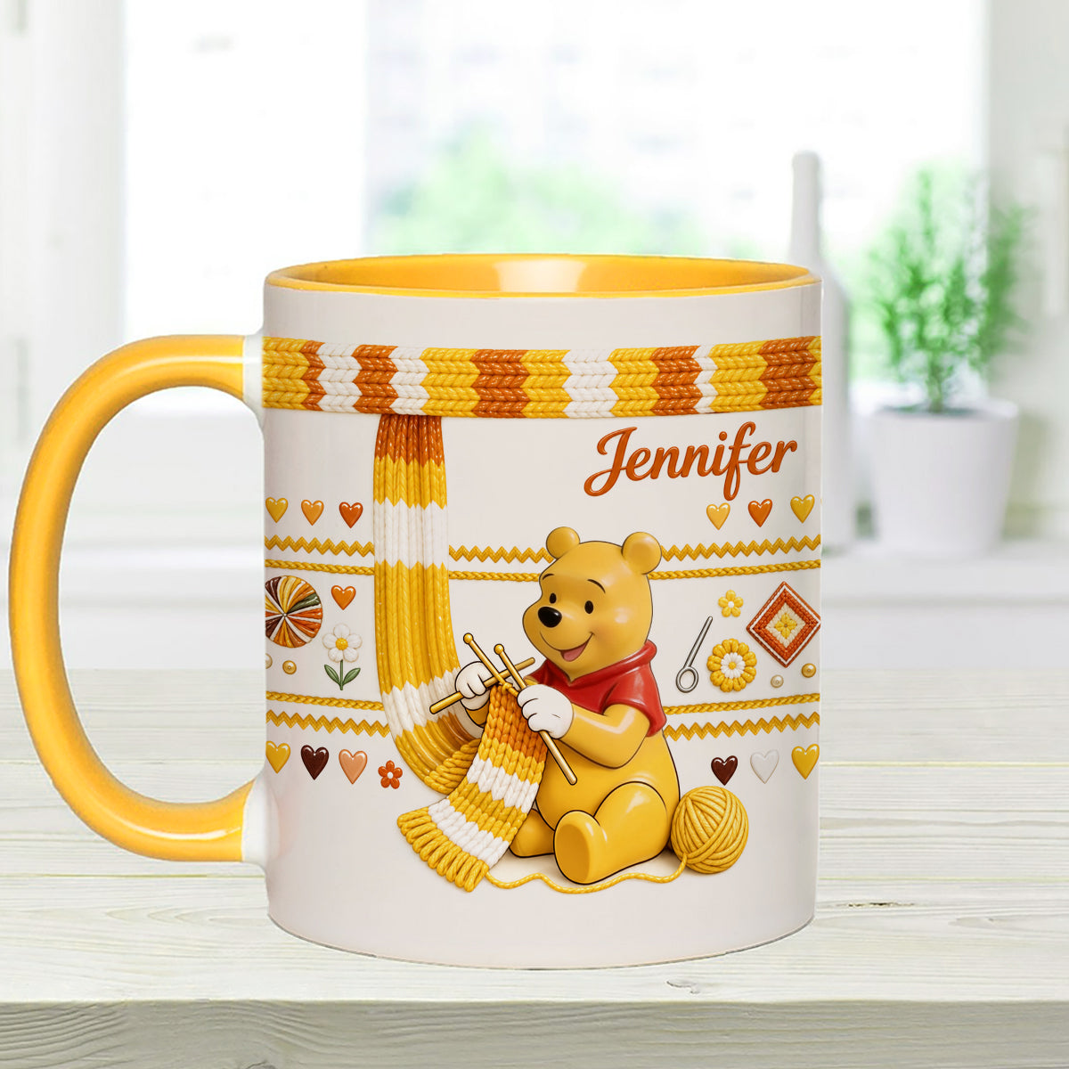 Shh I'm Crocheting - Personalized Yellow Bear Set Accent Mug with Acrylic Stirrers