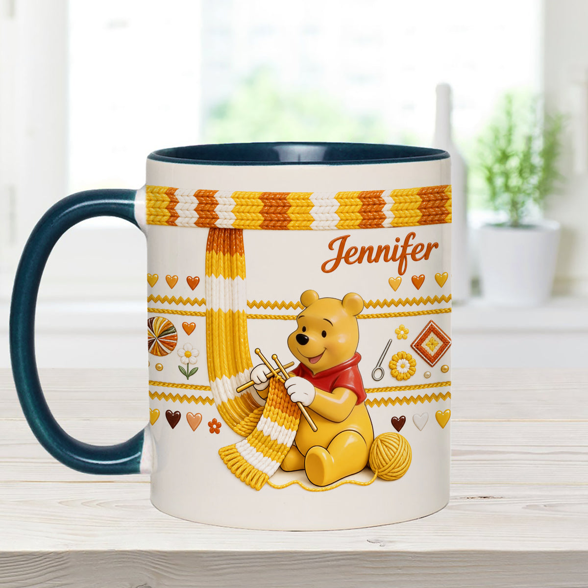 Shh I'm Crocheting - Personalized Yellow Bear Set Accent Mug with Acrylic Stirrers