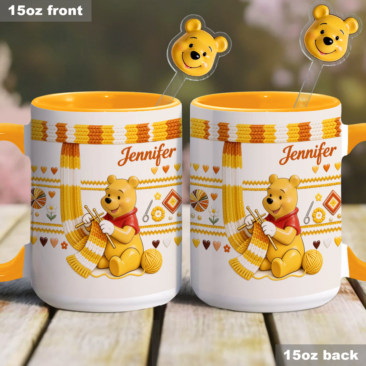 Shh I'm Crocheting - Personalized Yellow Bear Set Accent Mug with Acrylic Stirrers