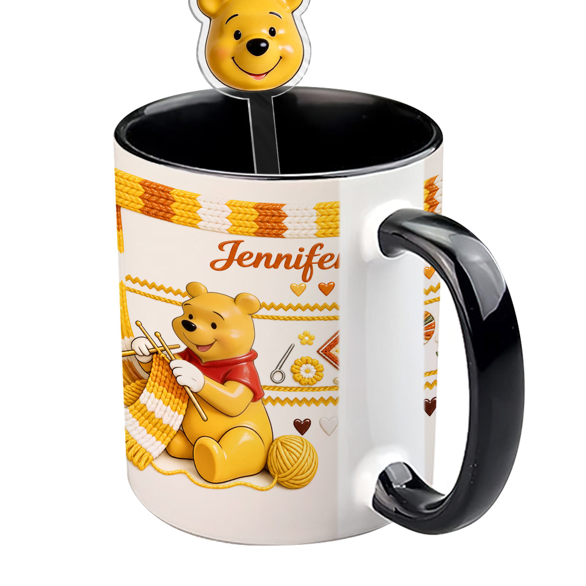 Shh I'm Crocheting - Personalized Yellow Bear Set Accent Mug with Acrylic Stirrers