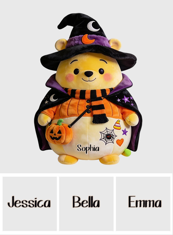 Too Cute To Spook - Personalized Yellow Bear Premium Faux Fur Pillow