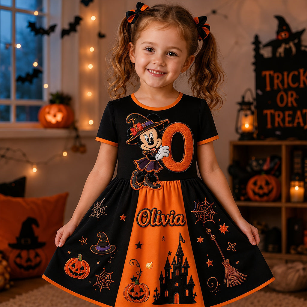 Happy Halloween Gift For Kids - Personalized Mouse Kid Ruffle Sleeve Dress