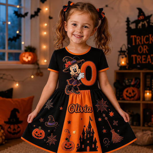 Happy Halloween Gift For Kids - Personalized Mouse Kid Ruffle Sleeve Dress