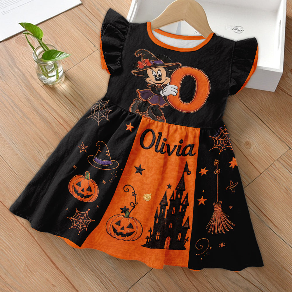 Happy Halloween Gift For Kids - Personalized Mouse Kid Ruffle Sleeve Dress