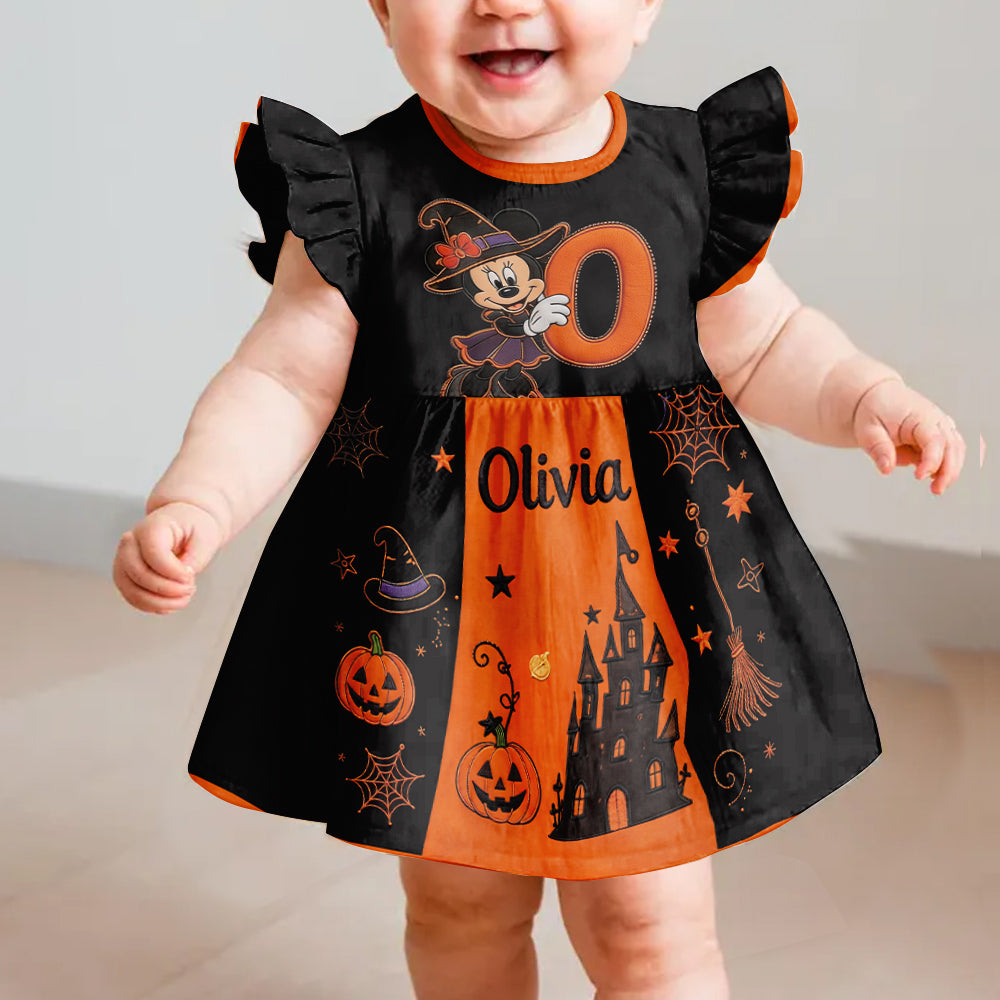 Happy Halloween Gift For Kids - Personalized Mouse Kid Ruffle Sleeve Dress