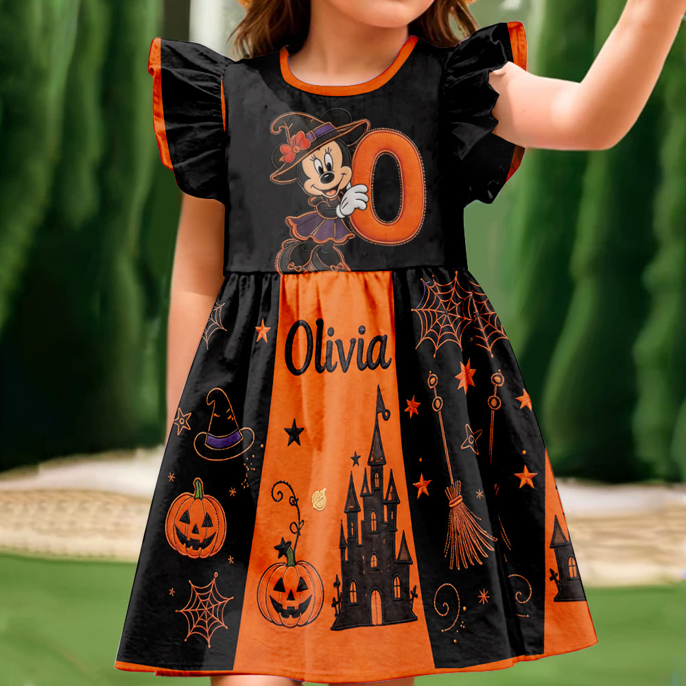 Happy Halloween Gift For Kids - Personalized Mouse Kid Ruffle Sleeve Dress