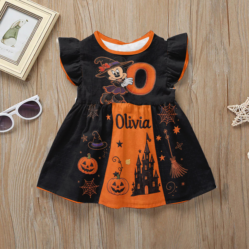 Happy Halloween Gift For Kids - Personalized Mouse Kid Ruffle Sleeve Dress