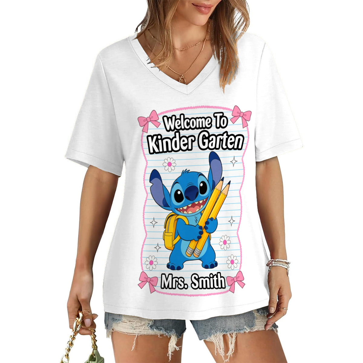 Happy To See Your Face - Personalized Teacher Fully Printed V-Neck T-Shirt