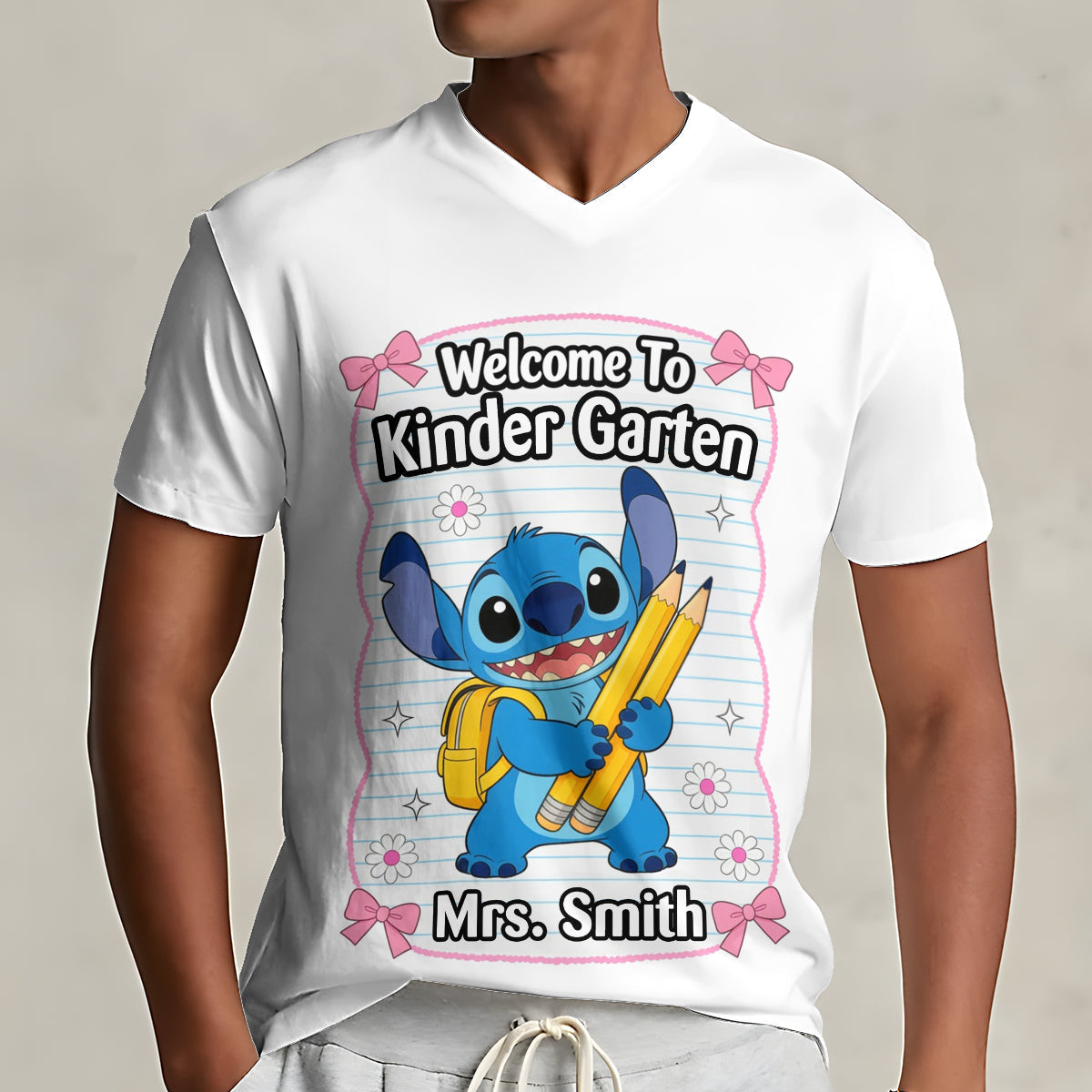 Happy To See Your Face - Personalized Teacher Fully Printed V-Neck T-Shirt