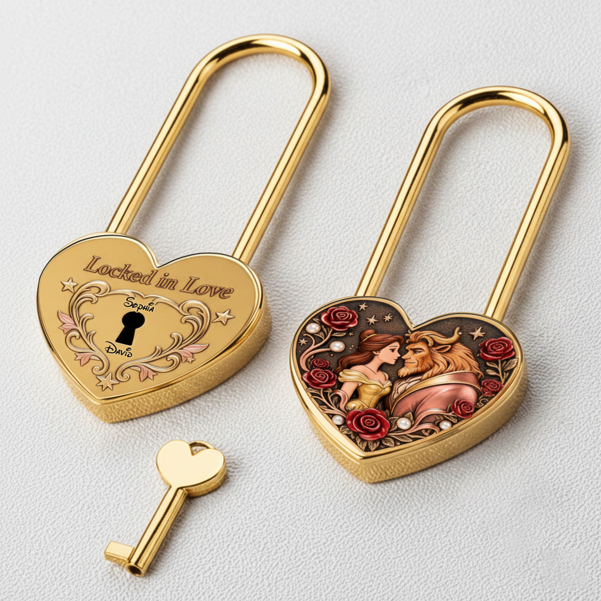 Locked In Love - Personalized Beauty And The Beast Heart Padlock